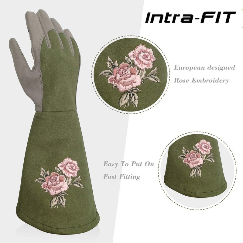 Intra-FIT Rose Pruning Gloves Thorn Proof, Embroidery Leather Gardening Gloves with Extra Long Forearm Protection - Image 2
